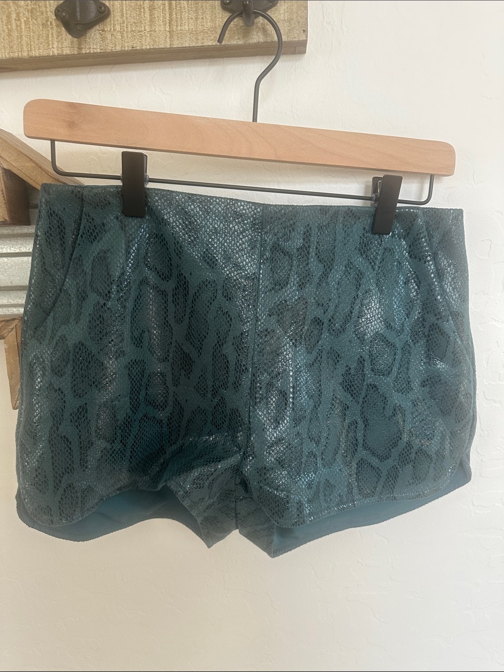 Superdown Women’s Teal Snake-Print Faux Leather Shorts